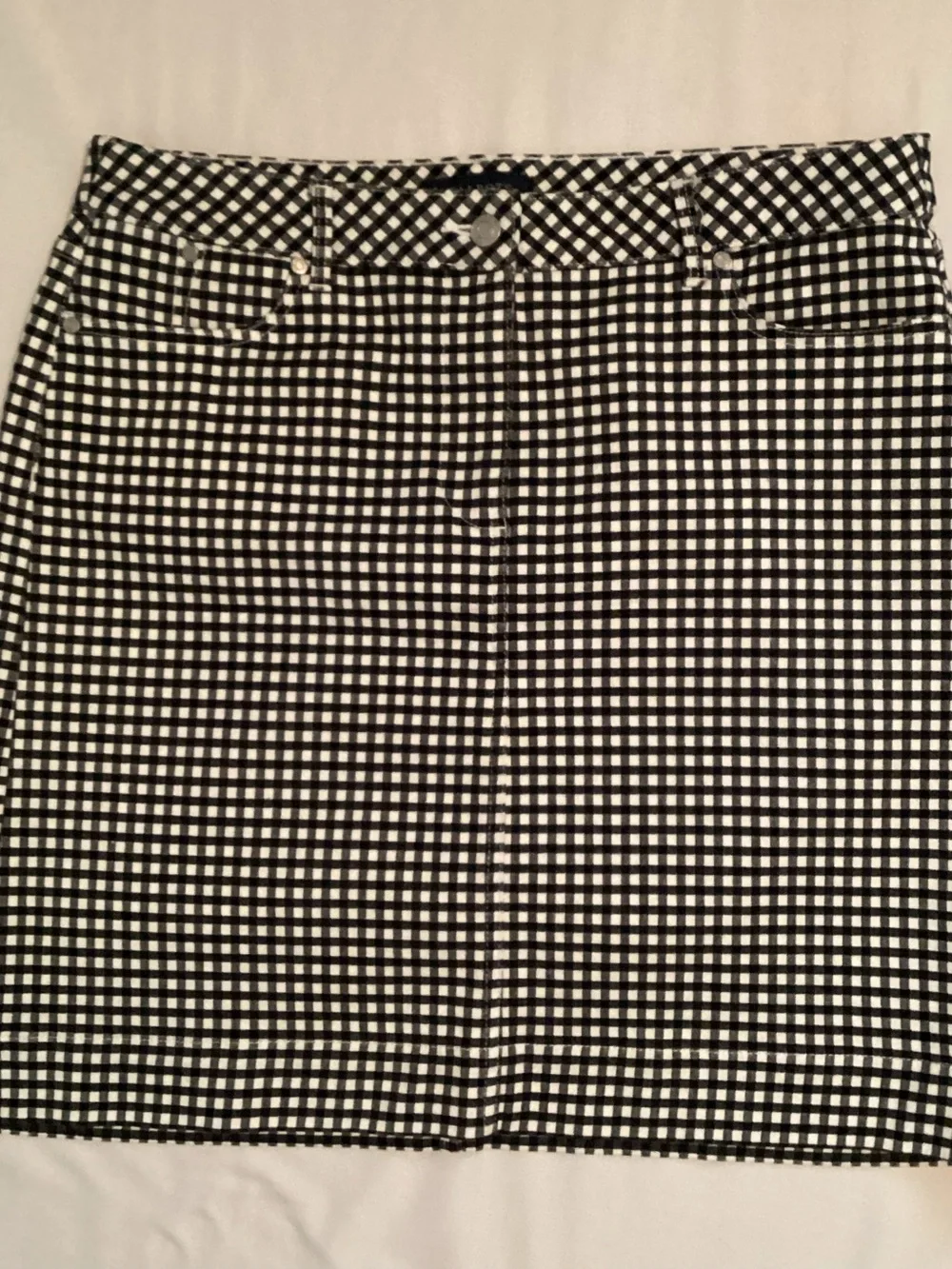 Talbots Ladies Black White Check Button Front Skirt Size 12